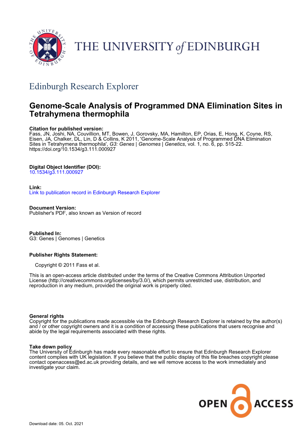 Genome-Scale Analysis of Programmed DNA Elimination Sites In