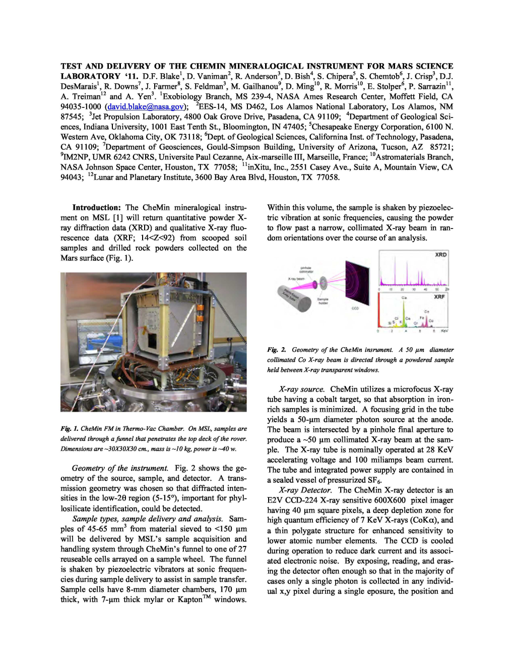 Test and Delivery of the Chemin Mineralogical Instrument for Mars Science Laboratory ‘11