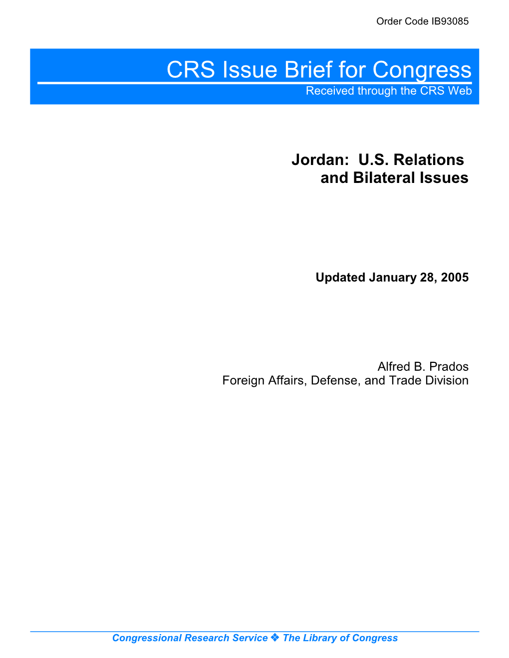 Jordan: U.S. Relations and Bilateral Issues