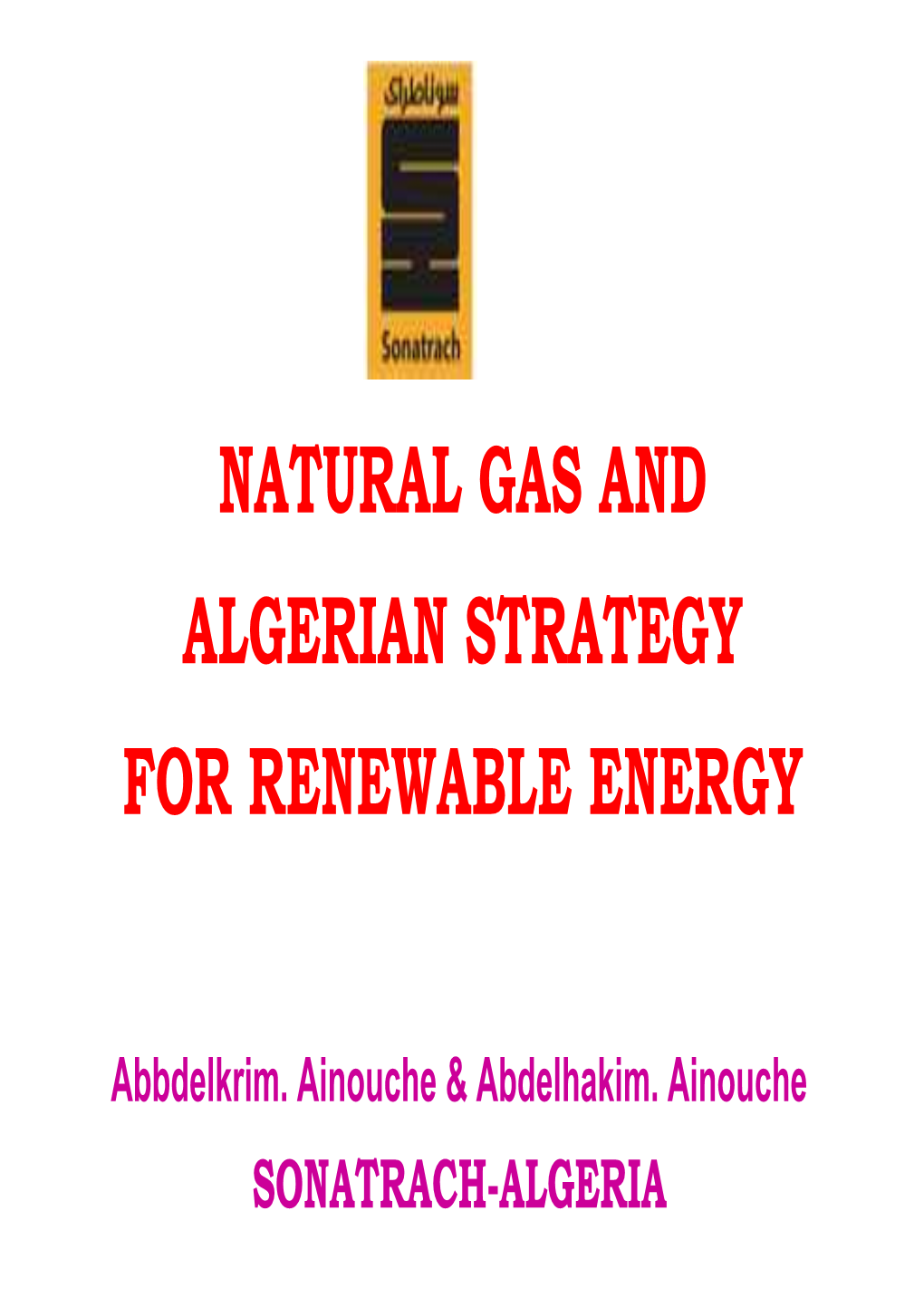 Natural Gas and Algerian Strategy for Renewable Energy
