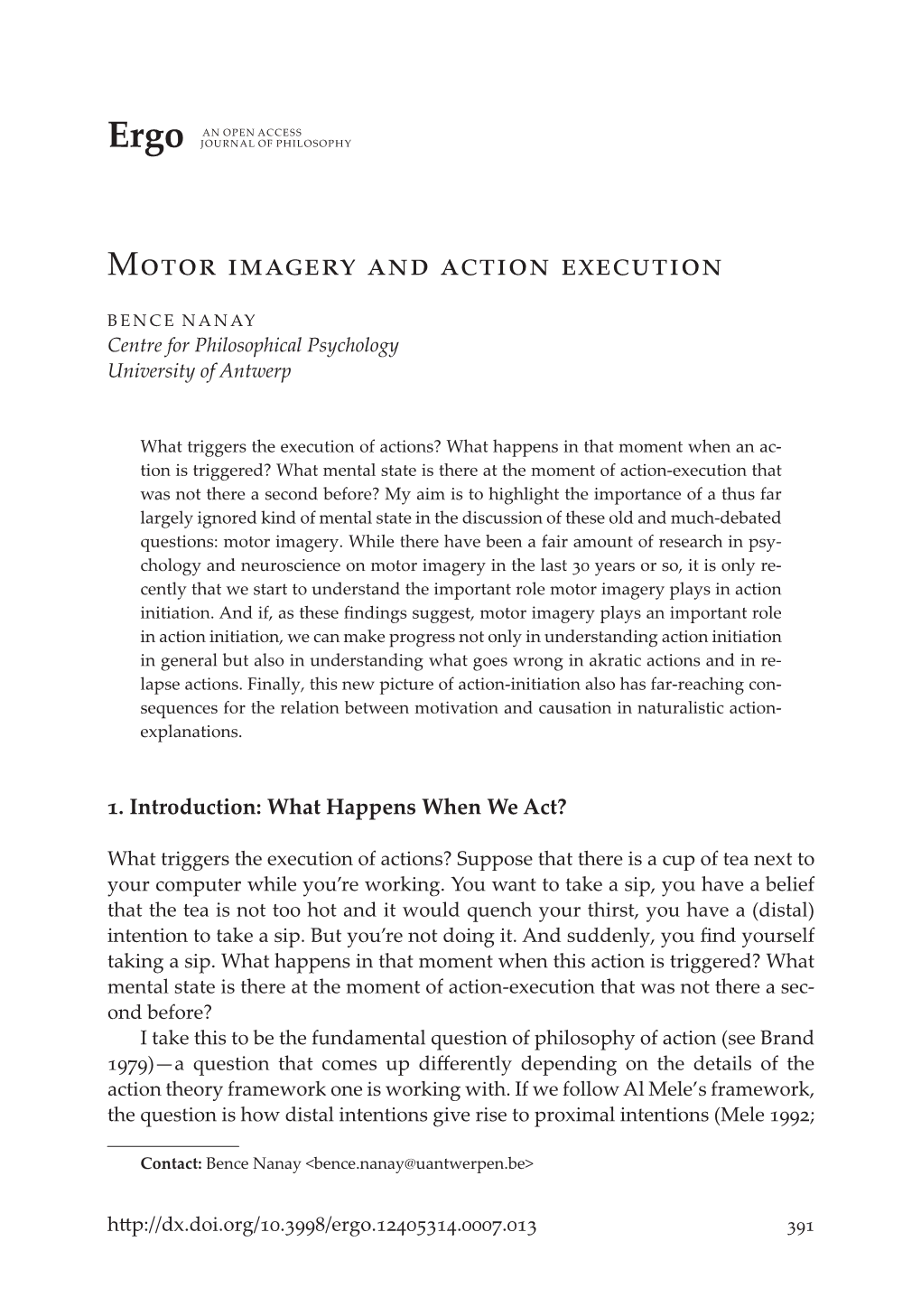Motor Imagery and Action Execution
