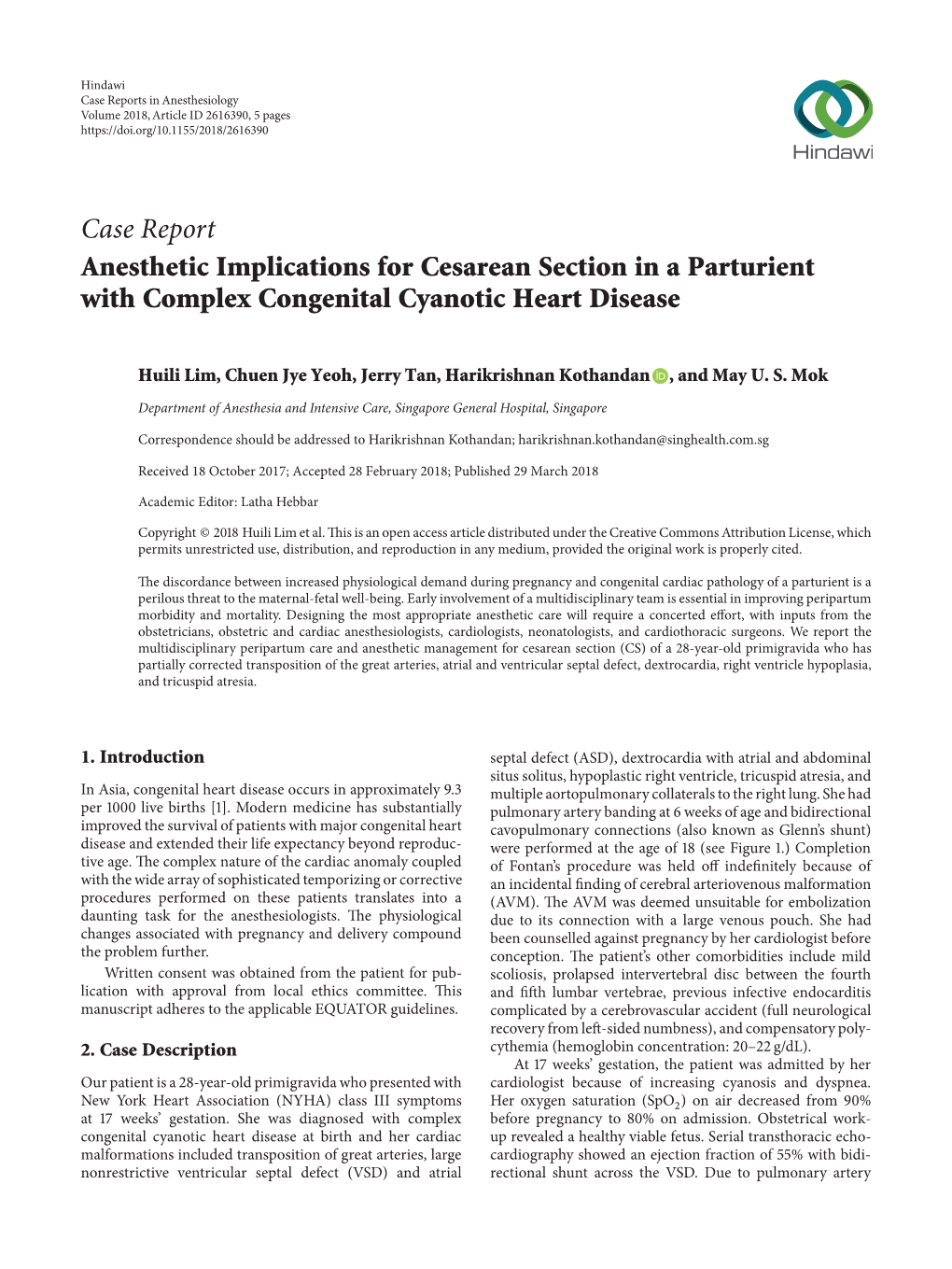 Anesthetic Implications for Cesarean Section in a Parturient with Complex Congenital Cyanotic Heart Disease