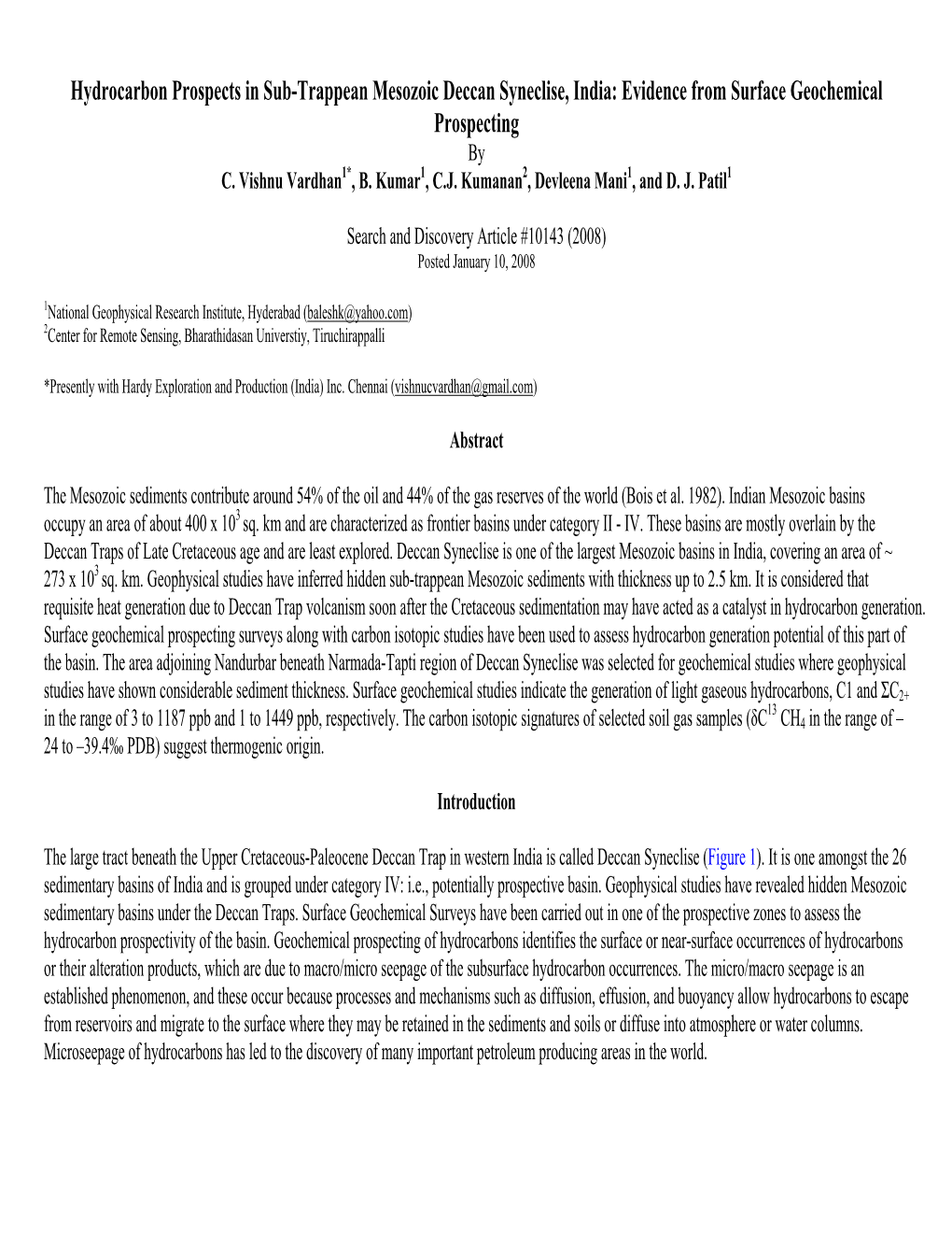 Hydrocarbon Prospects in Sub-Trappean Mesozoic Deccan Syneclise, India: Evidence from Surface Geochemical Prospecting by C