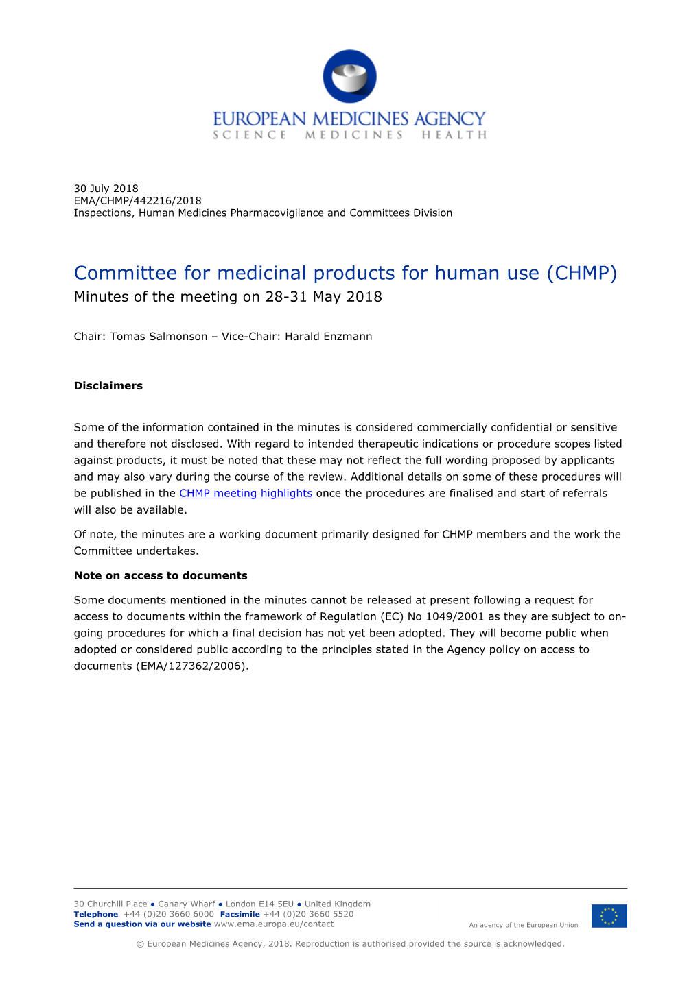 List Item Minutes of the CHMP Meeting 28-31 May 2018 (PDF/1.03