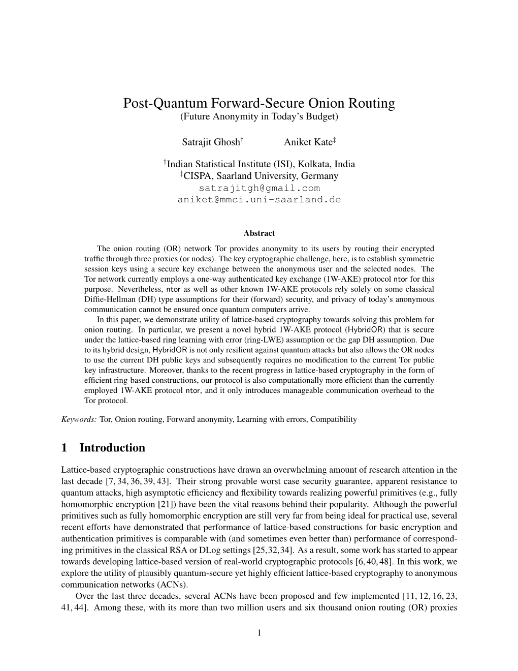 Post-Quantum Forward-Secure Onion Routing (Future Anonymity in Today’S Budget)