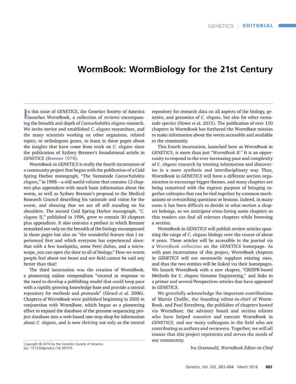 Wormbook: Wormbiology for the 21St Century