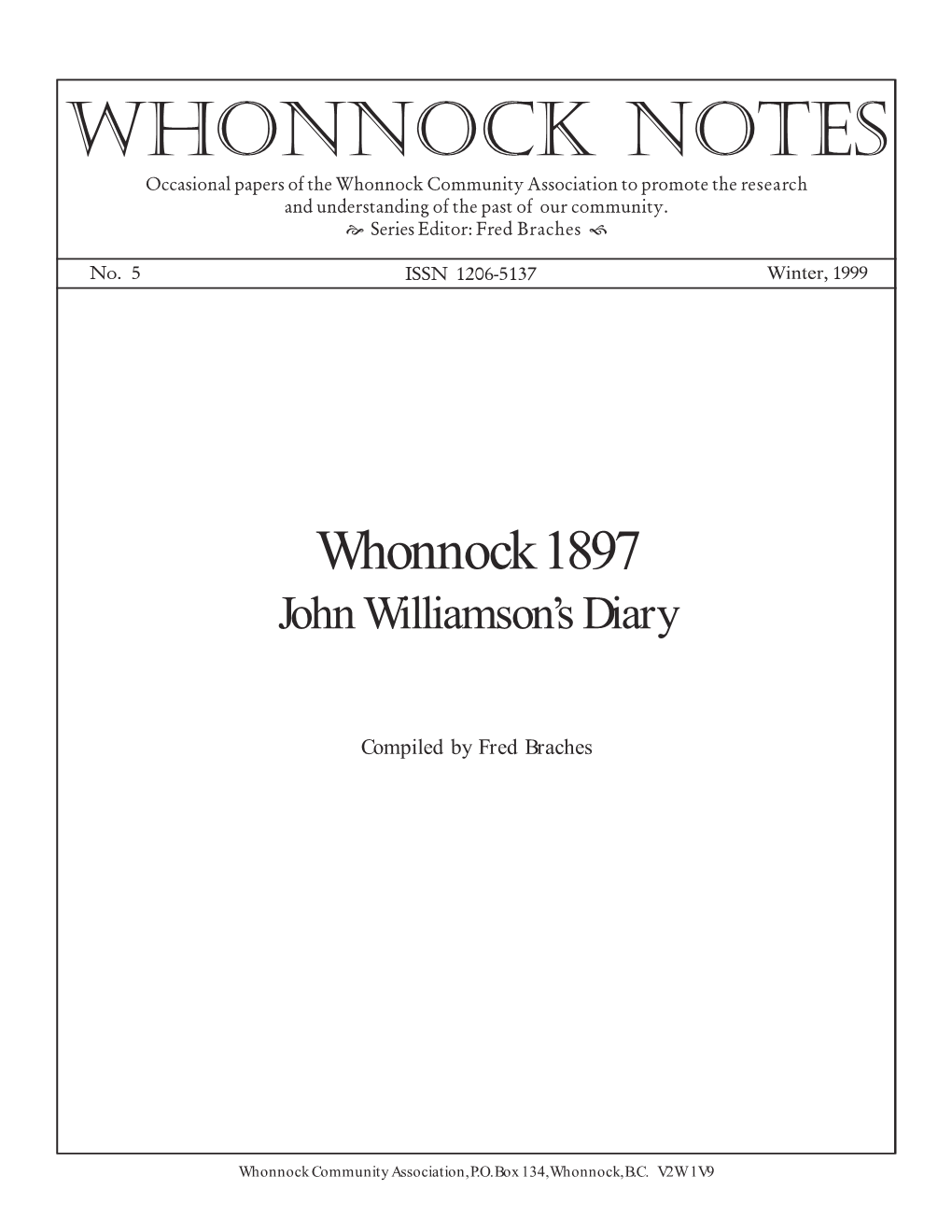 Whonnock 1897: John Williamson's Diary