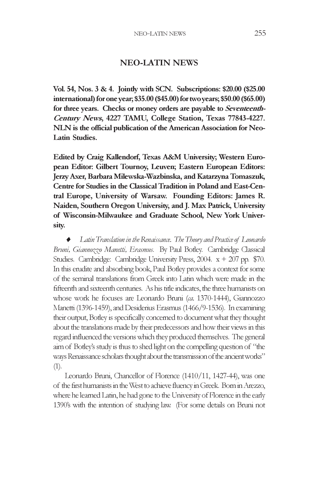 Text for Some of the Seminal Translations from Greek Into Latin Which Were Made in the Fifteenth and Sixteenth Centuries
