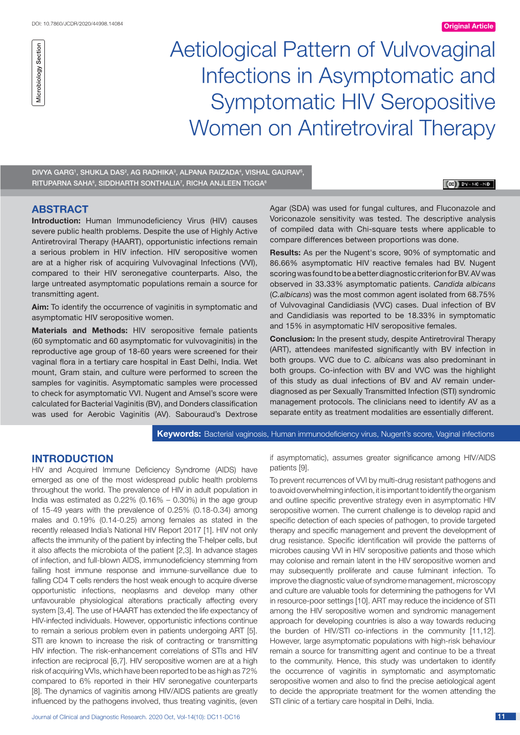 Aetiological Pattern of Vulvovaginal Infections in Asymptomatic And