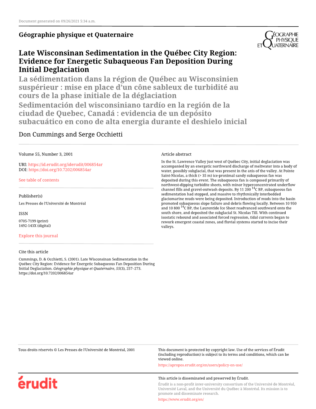 Evidence for Energetic Subaqueous Fan Deposition During