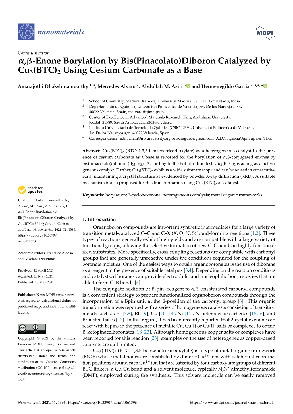 Diboron Catalyzed by Cu3(BTC)2 Using Cesium Carbonate As a Base