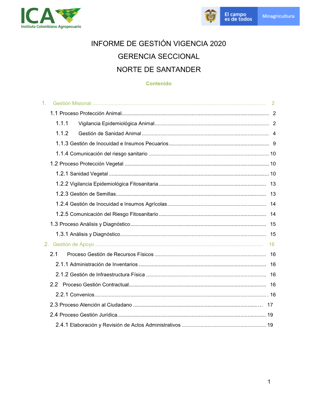 Informe De Gestión Vigencia 2020 Gerencia Seccional Norte De Santander