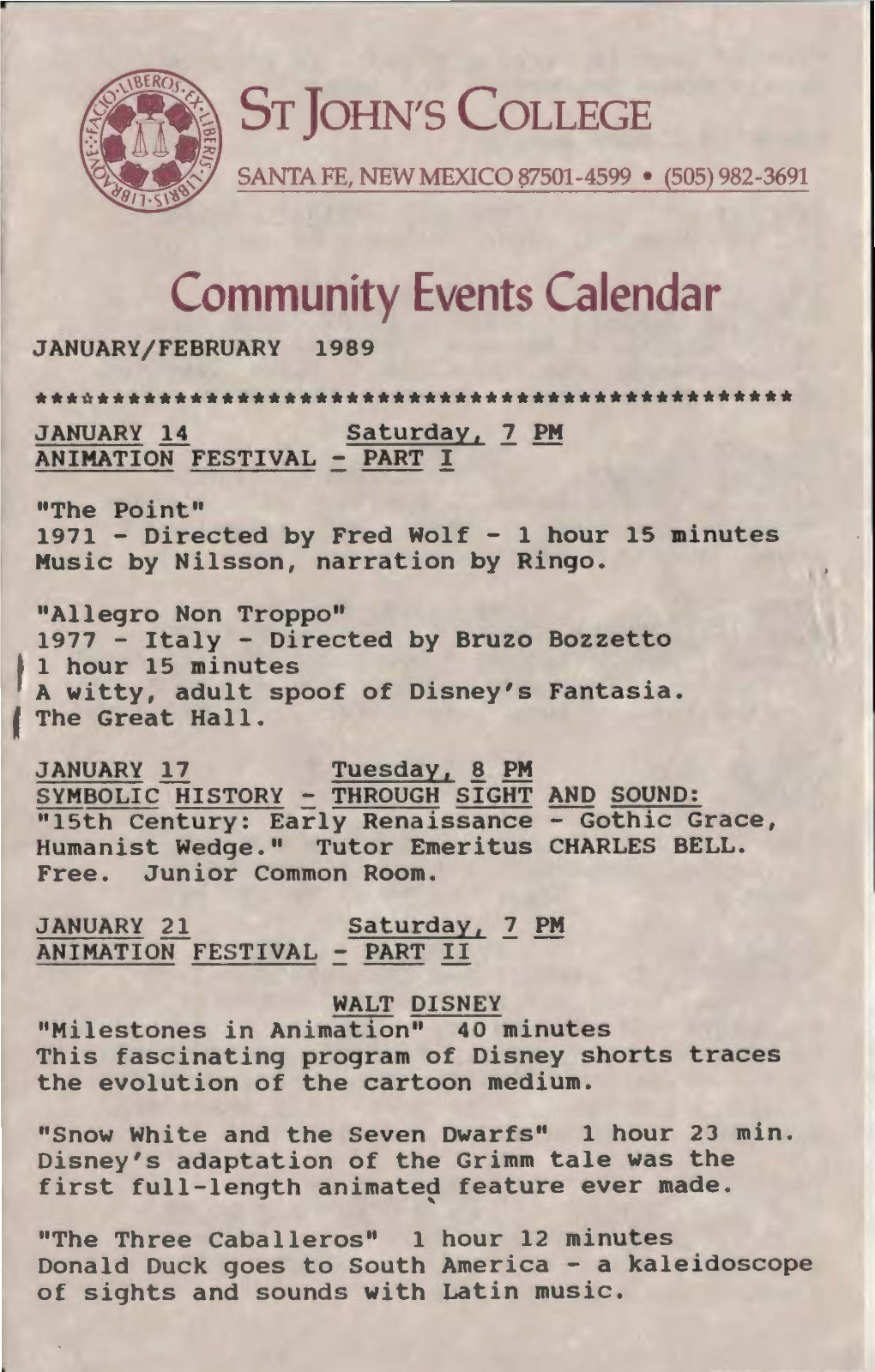 Community Events Calendar JANUARY/FEBRUARY 1989