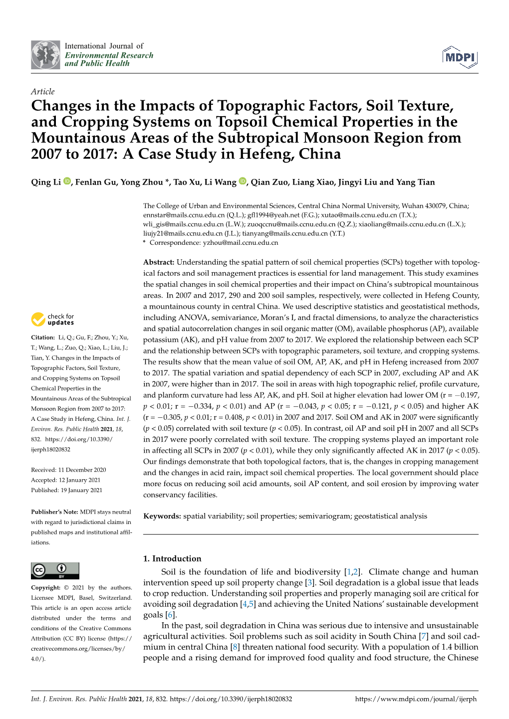 Changes in the Impacts of Topographic Factors, Soil Texture