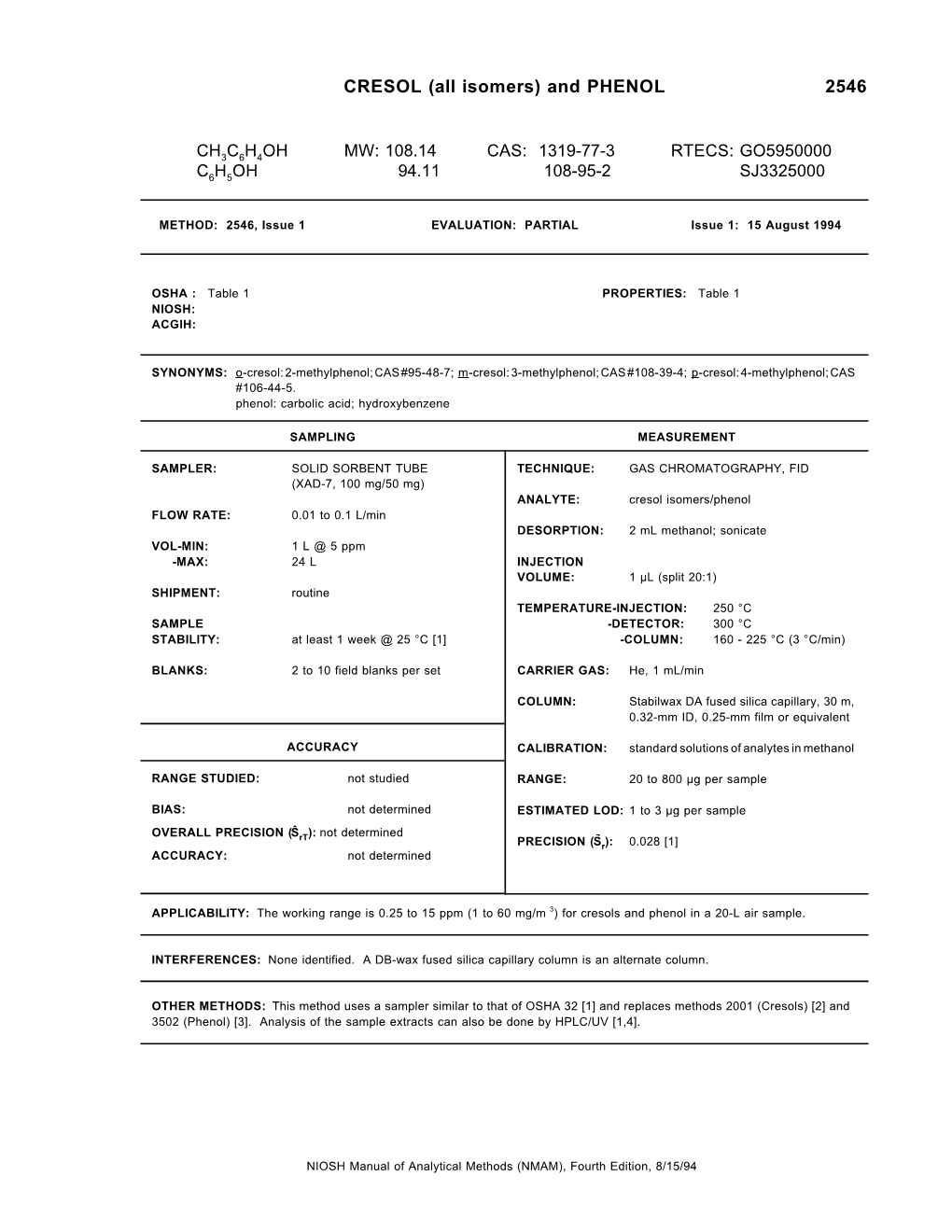 CRESOL (All Isomers) and PHENOL 2546