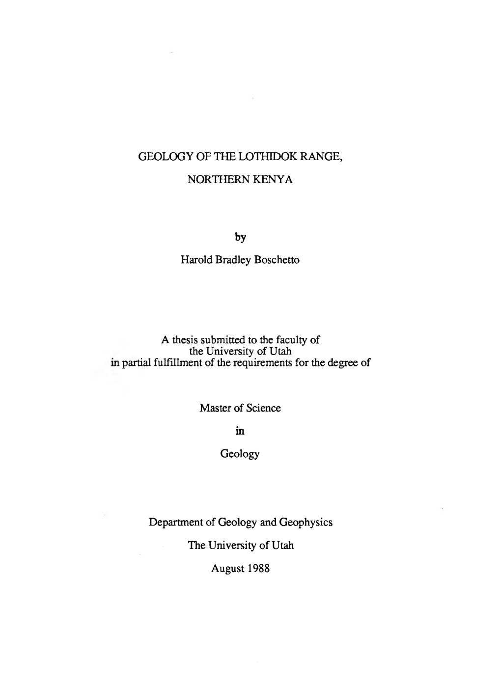 GEOLOGY of the LOTHIDOK RANGE, NORTHERN KENYA By