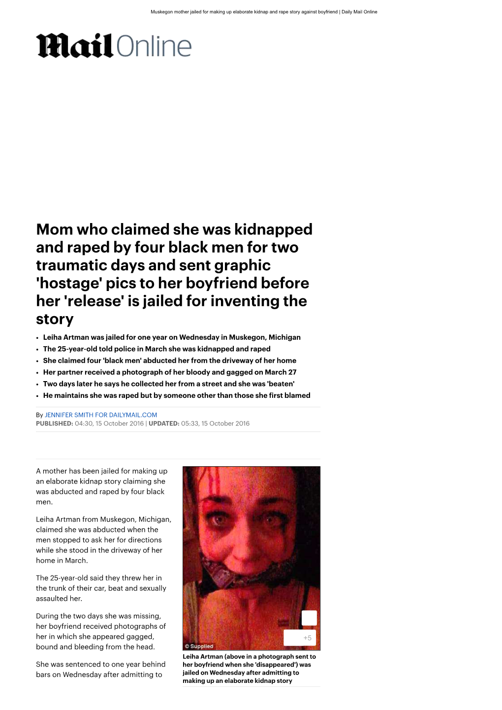 Mom Who Claimed She Was Kidnapped and Raped by Four Black Men