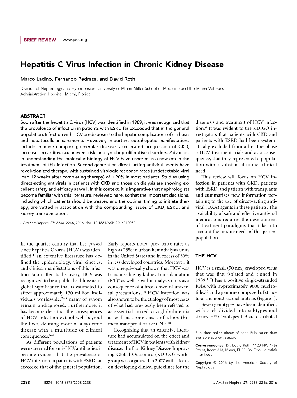 Hepatitis C Virus Infection in Chronic Kidney Disease