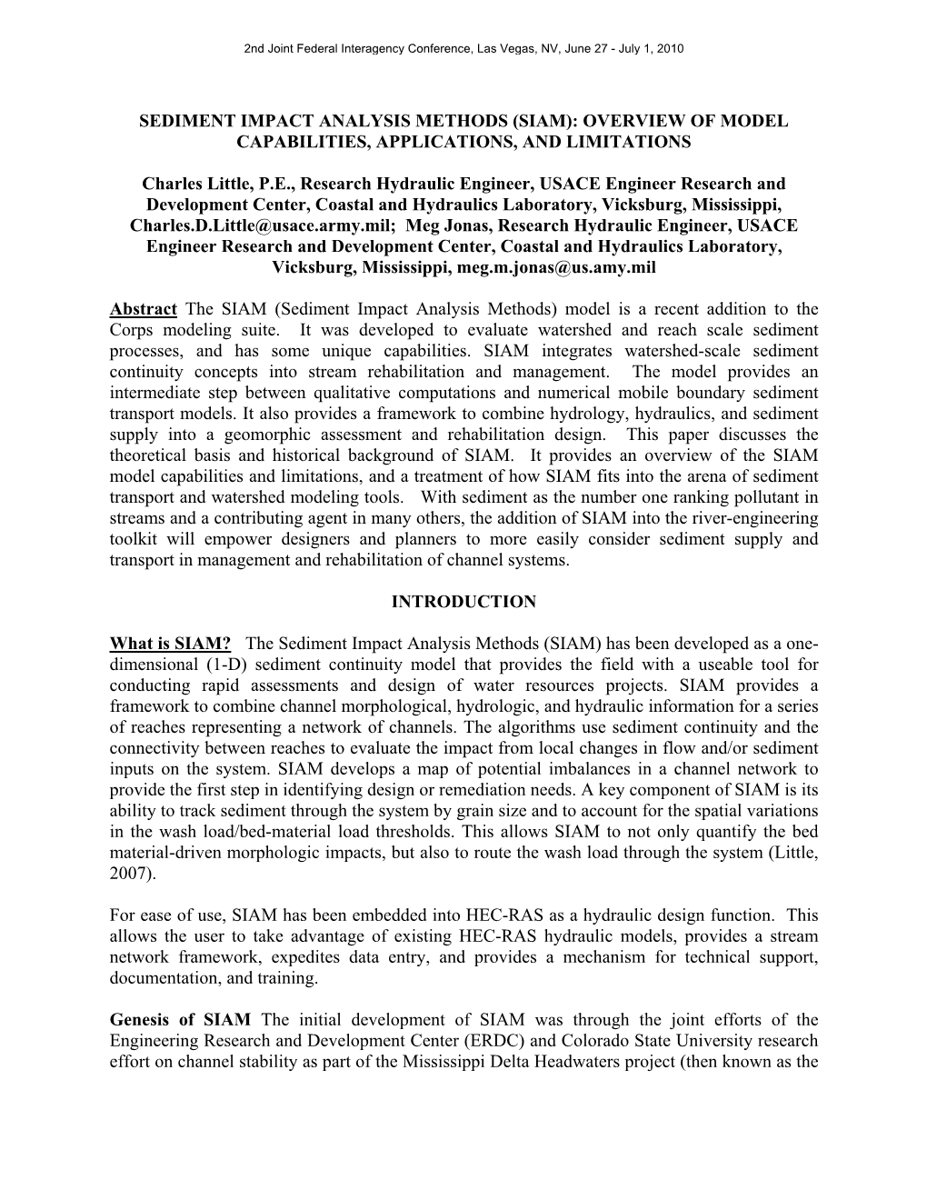 Sediment Impact Analysis Methods (Siam): Overview of Model Capabilities, Applications, and Limitations