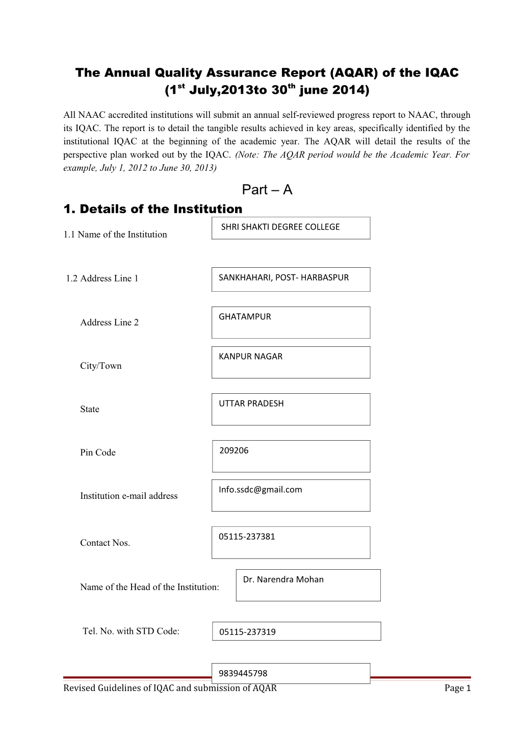 The Annual Quality Assurance Report (AQAR) of the IQAC s2