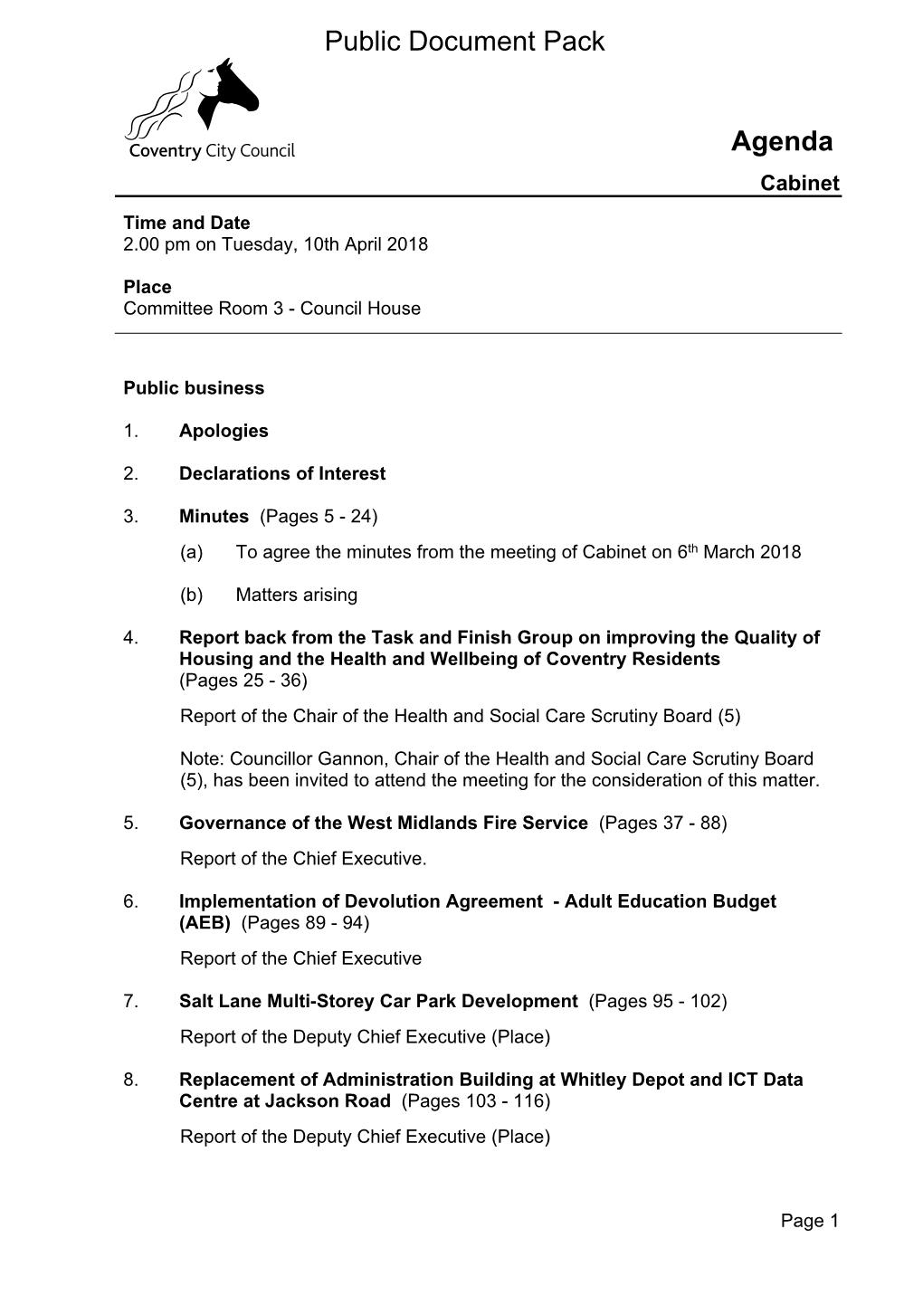 (Public Pack)Agenda Document for Cabinet, 10/04/2018 14:00
