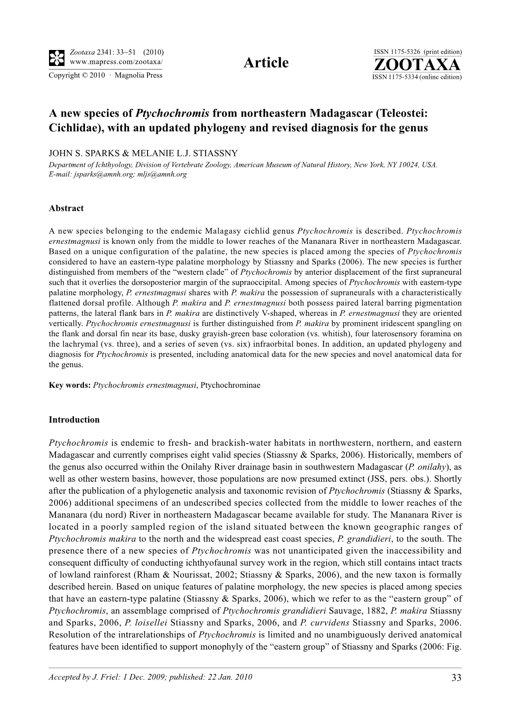 Zootaxa, a New Species of Ptychochromis