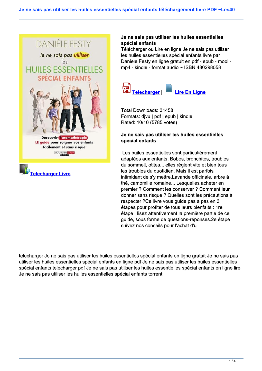 Je Ne Sais Pas Utiliser Les Huiles Essentielles Spécial Enfants Téléchargement Livre PDF ~Les40