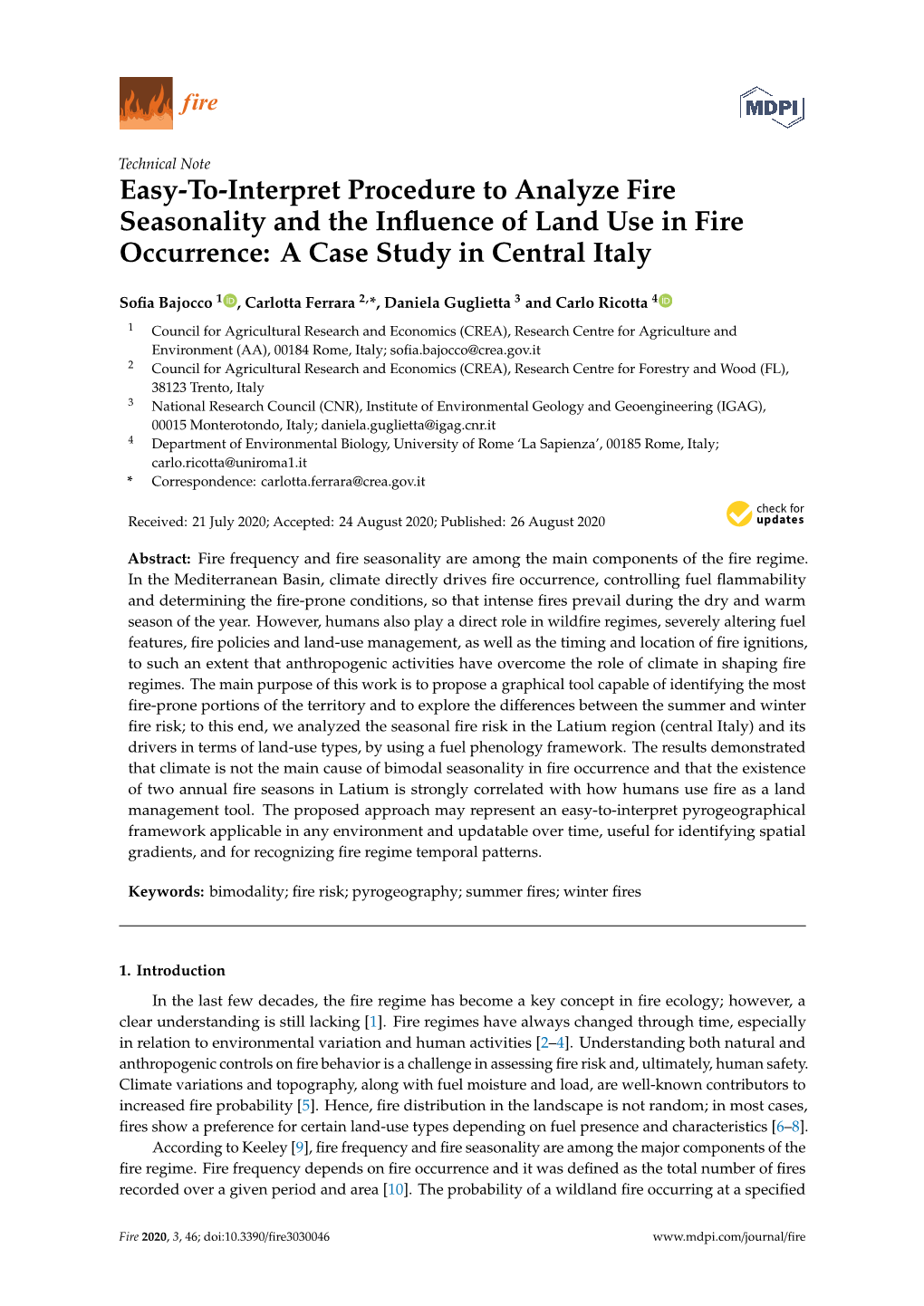 Easy-To-Interpret Procedure to Analyze Fire Seasonality and the Inﬂuence of Land Use in Fire Occurrence: a Case Study in Central Italy