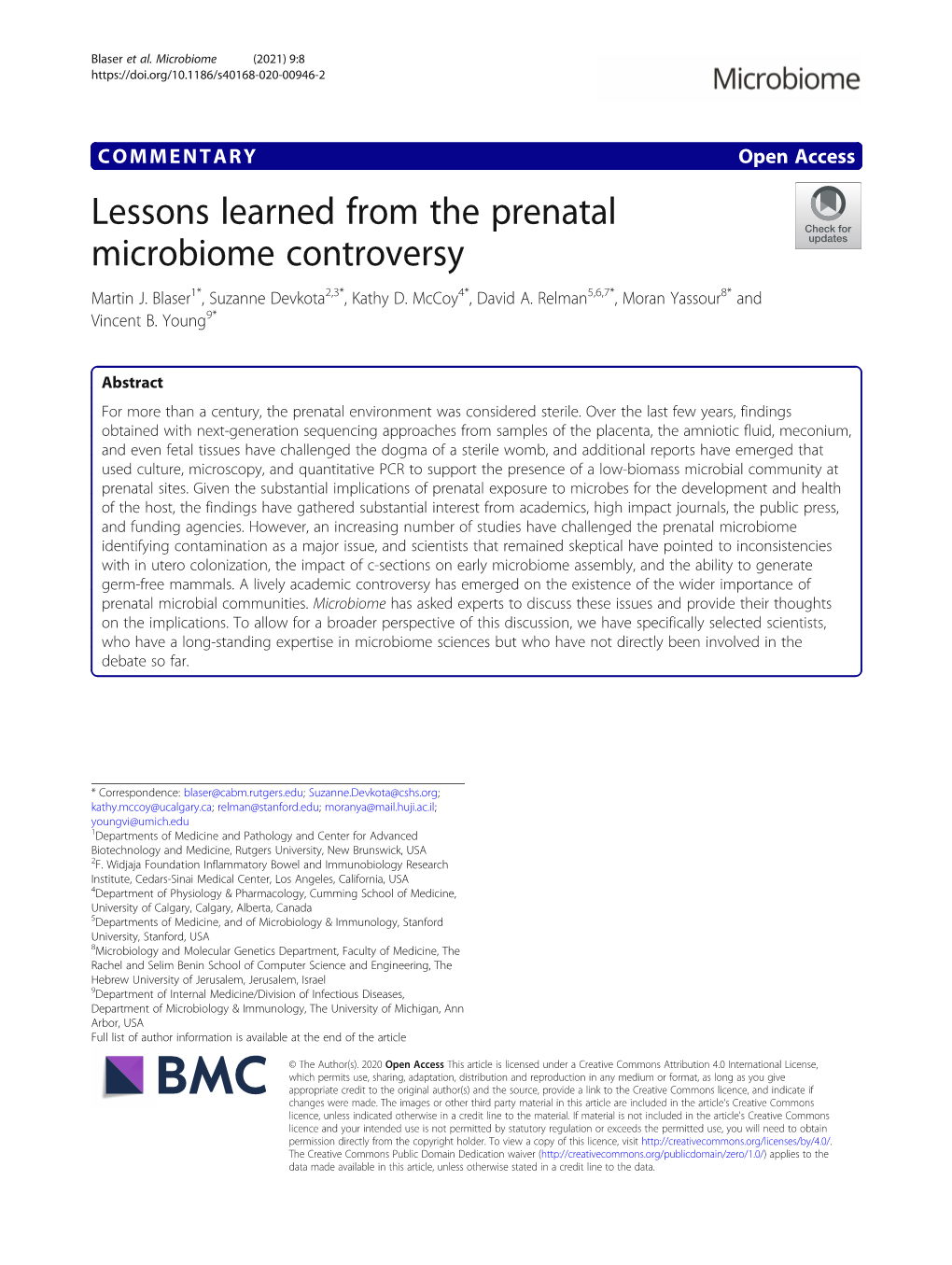 Lessons Learned from the Prenatal Microbiome Controversy Martin J