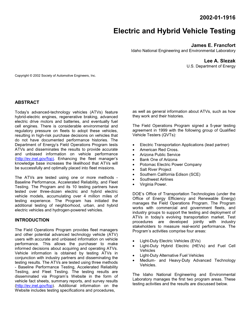 Electric and Hybrid Vehicle Testing