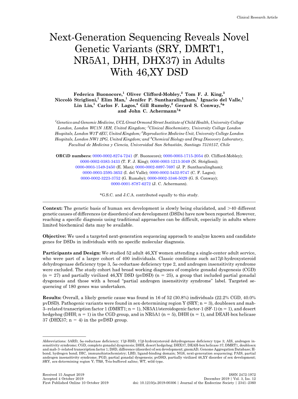 (SRY, DMRT1, NR5A1, DHH, DHX37) in Adults with 46,XY DSD