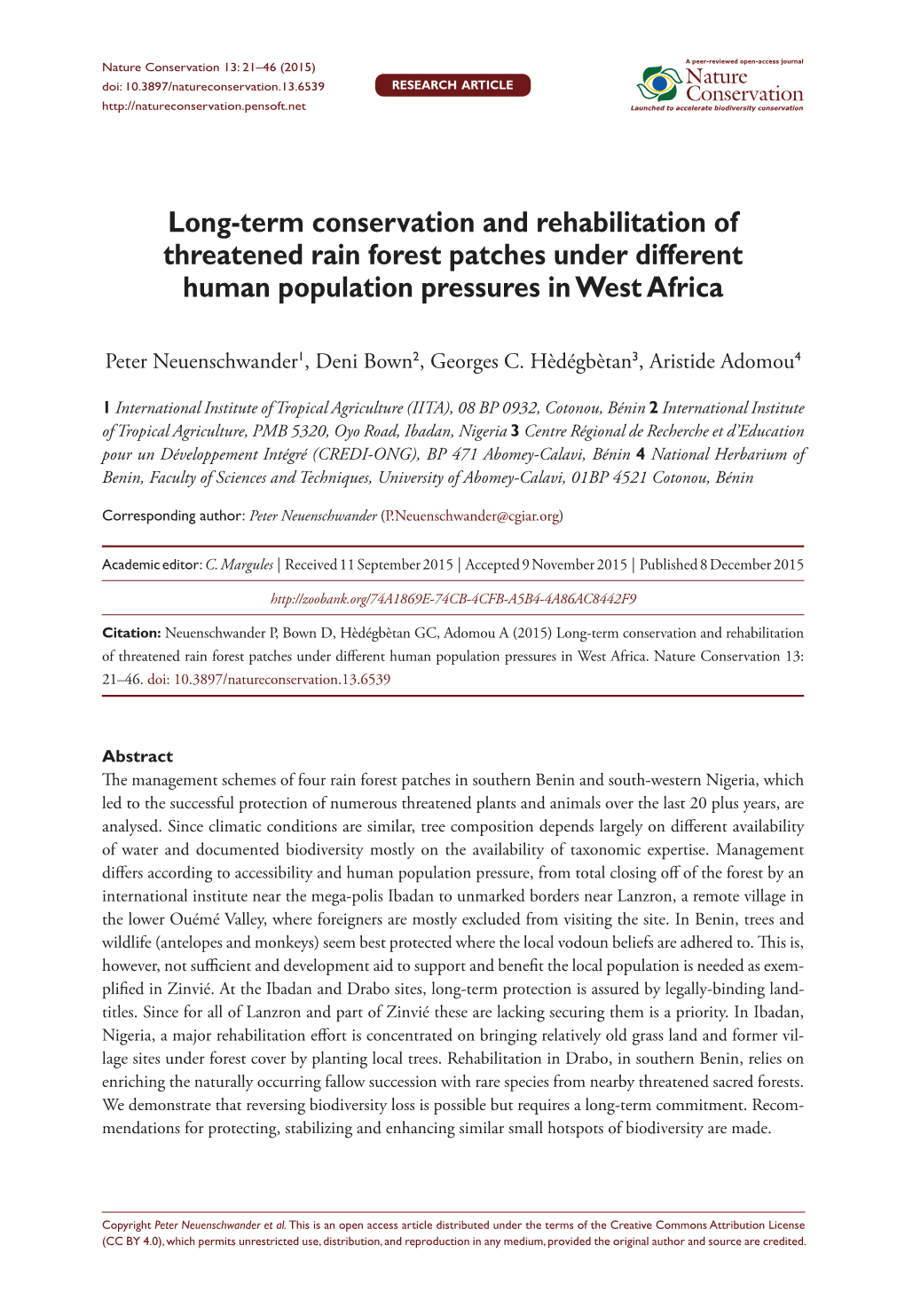 ﻿Long-Term Conservation and Rehabilitation of Threatened Rain