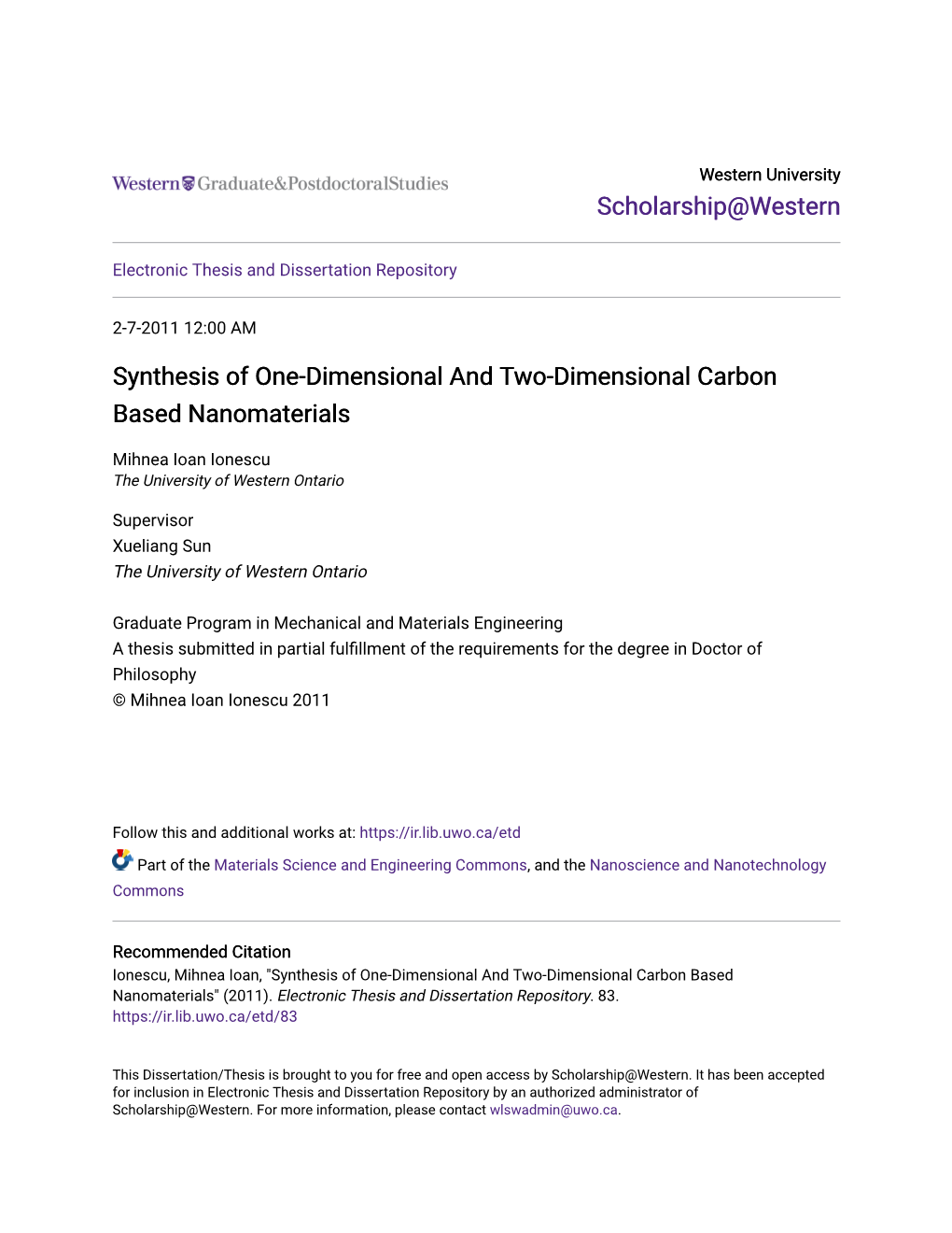 Synthesis of One-Dimensional and Two-Dimensional Carbon Based Nanomaterials