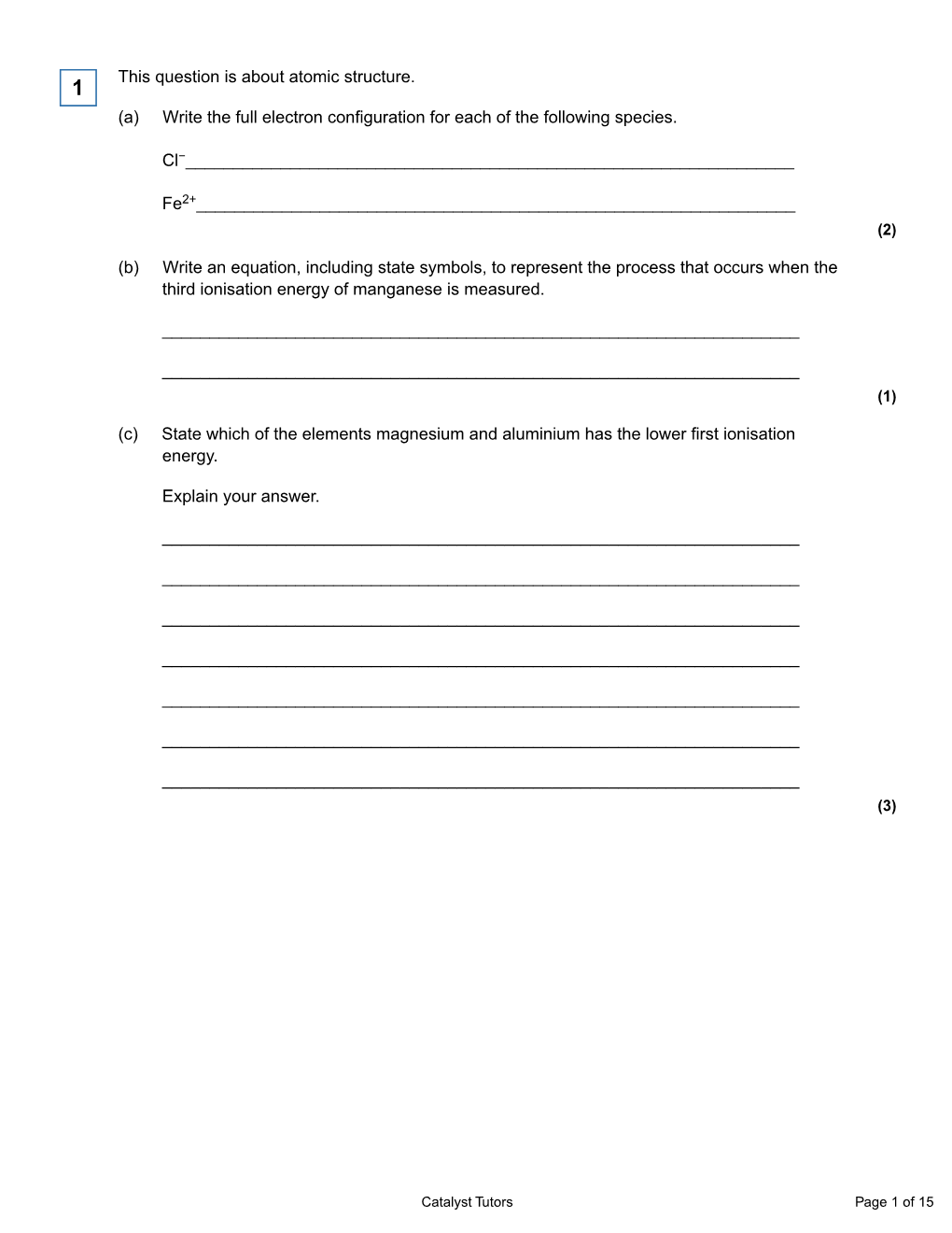 This Question Is About Atomic Structure. (A) Write the Full Electron