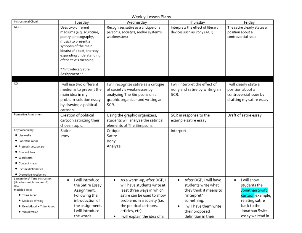 Weekly Lesson Plans s7