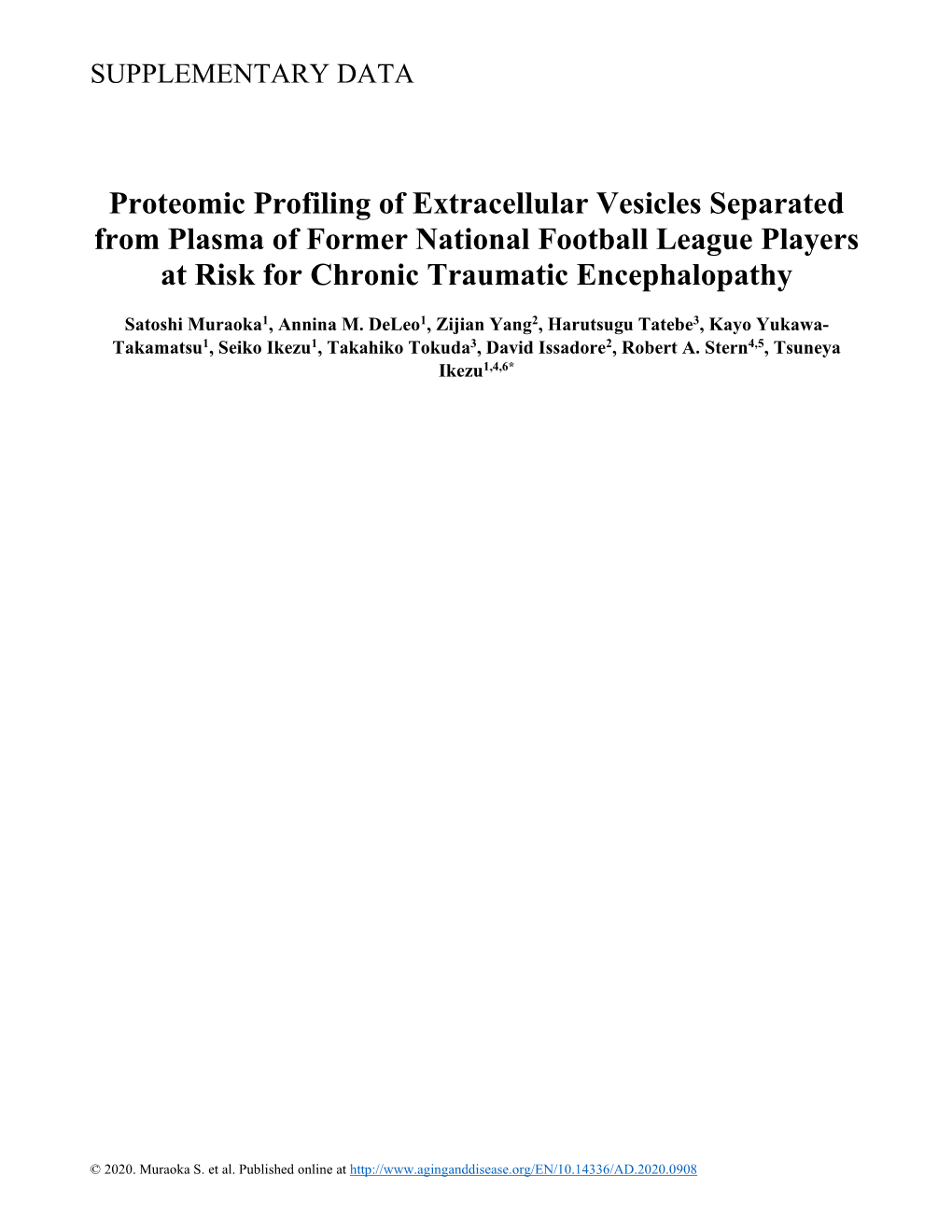 Proteomic Profiling of Extracellular Vesicles Separated from Plasma of Former National Football League Players at Risk for Chronic Traumatic Encephalopathy