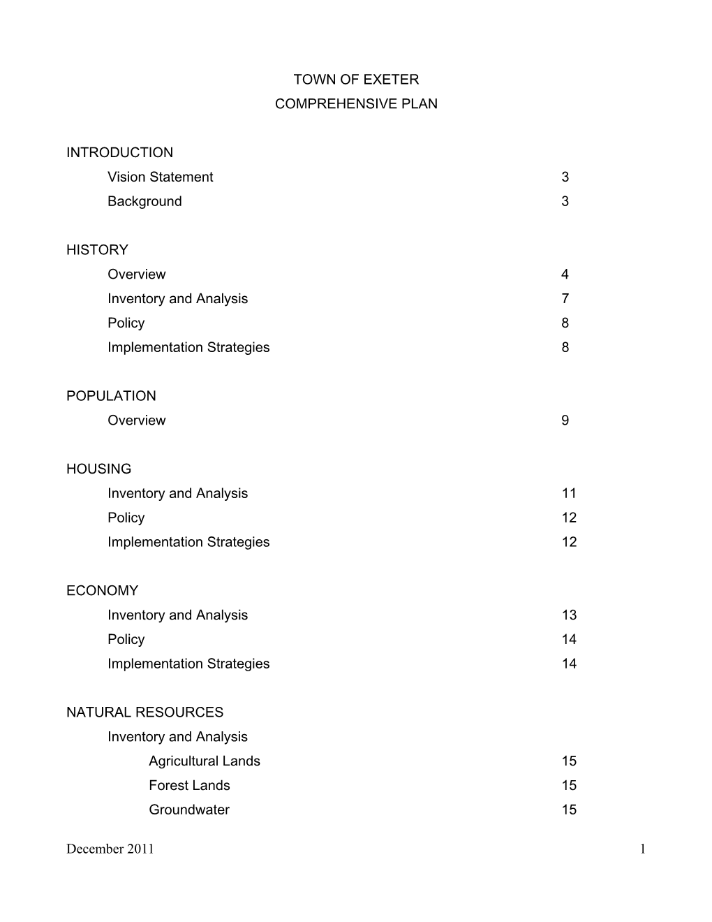 December 2011 1 TOWN of EXETER COMPREHENSIVE PLAN