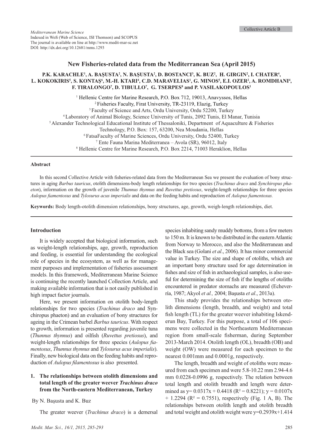 New Fisheries-Related Data from the Mediterranean Sea (April 2015) P.K