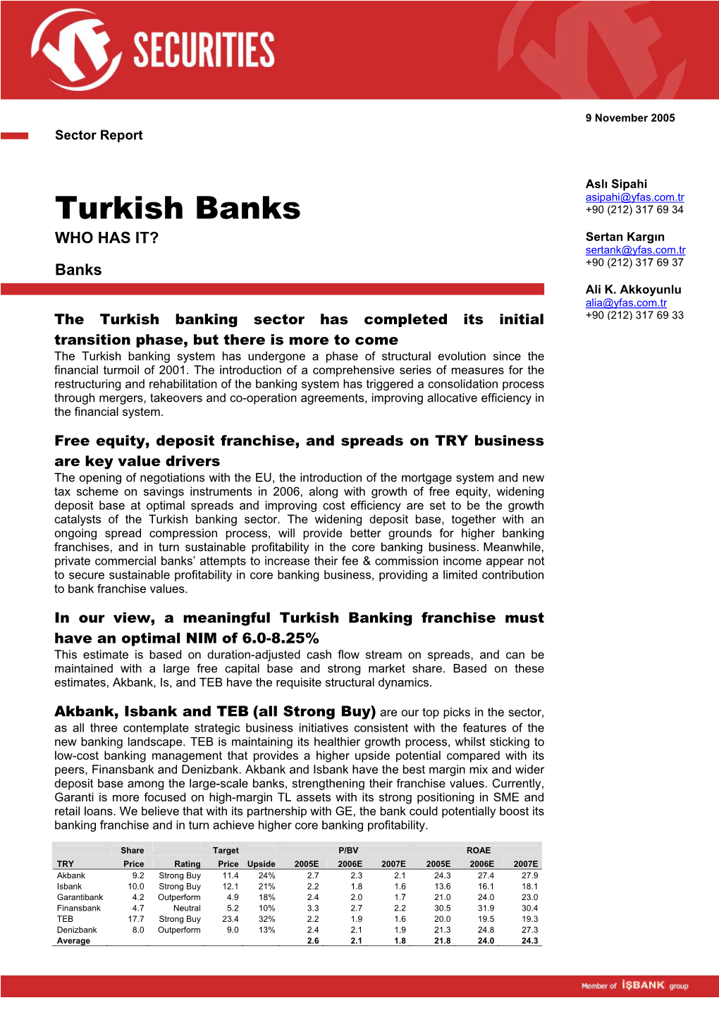 Turkish Banks WHO HAS IT? Sertan Kargın Sertank@Yfas.Com.Tr +90 (212) 317 69 37 Banks Ali K