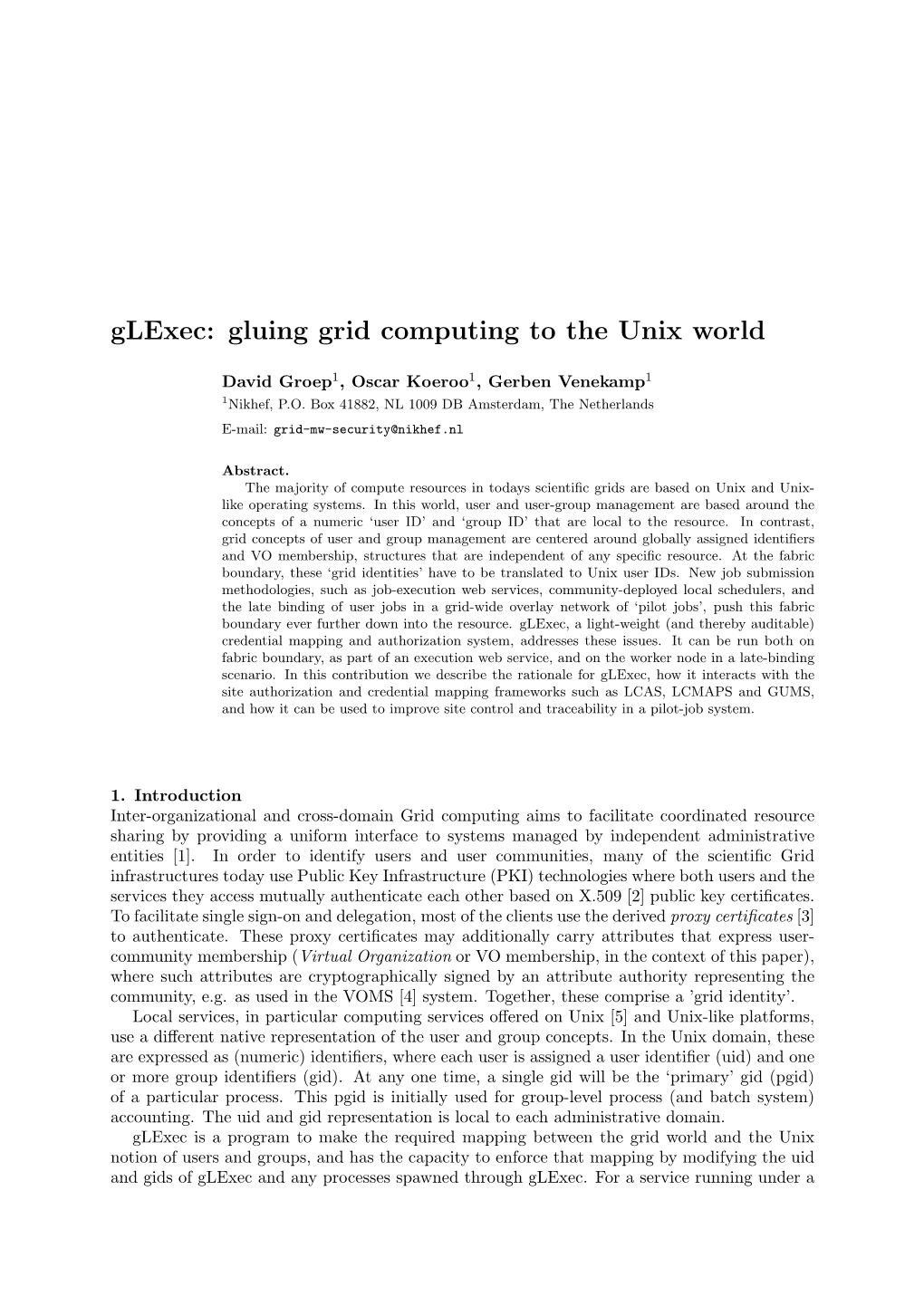 Glexec: Gluing Grid Computing to the Unix World