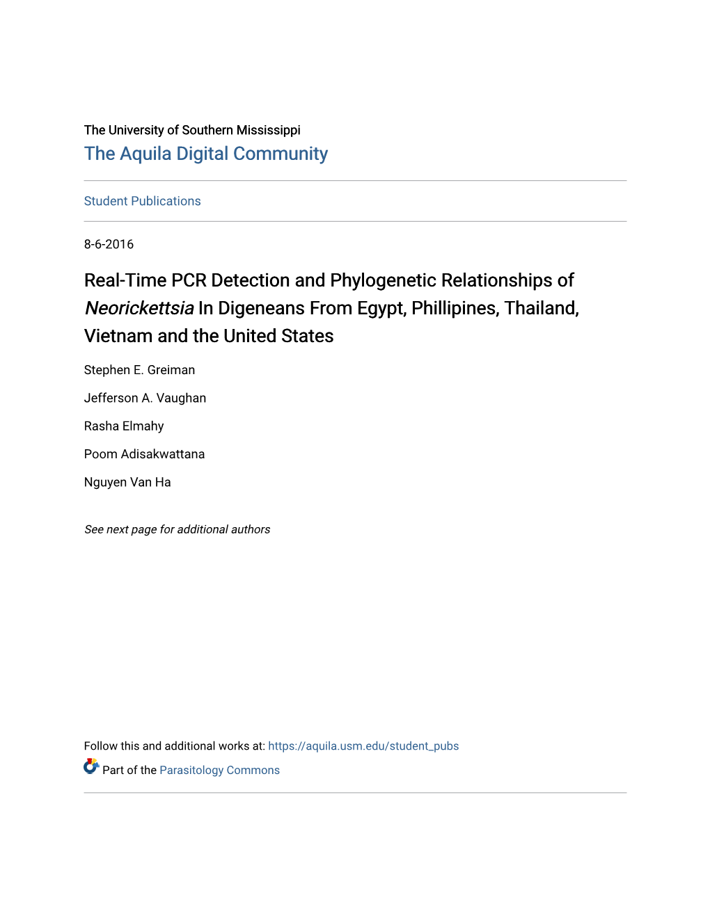Real-Time PCR Detection and Phylogenetic Relationships of &lt;I