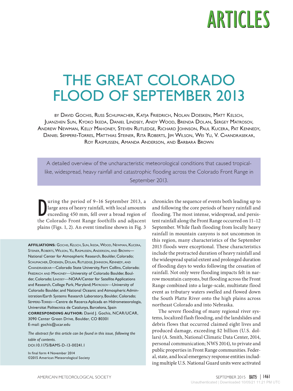 The Great Colorado Flood of September 2013