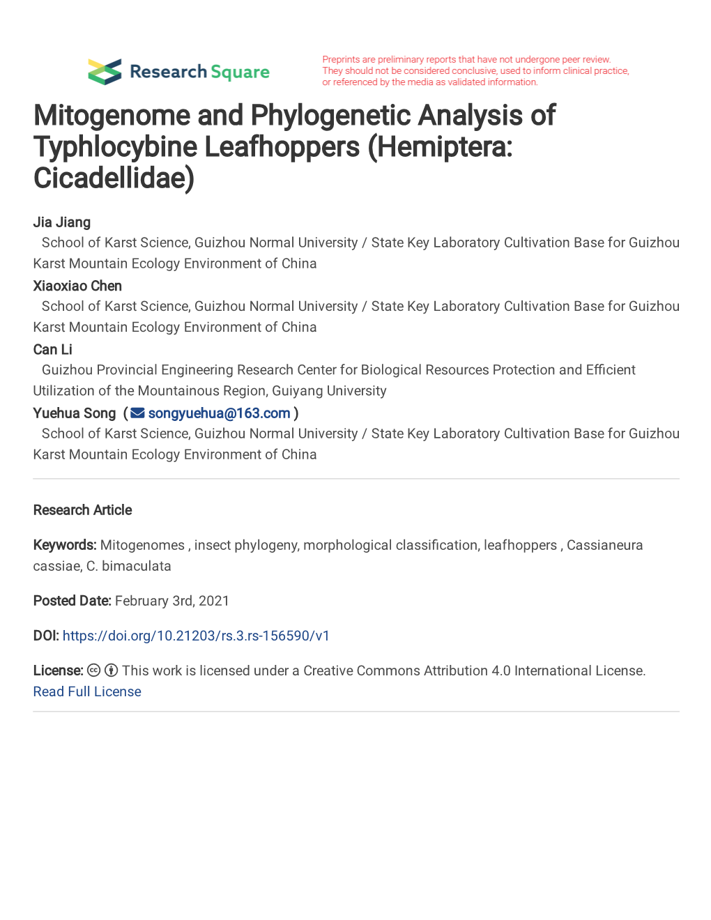 Mitogenome and Phylogenetic Analysis of Typhlocybine Leafhoppers (Hemiptera: Cicadellidae)