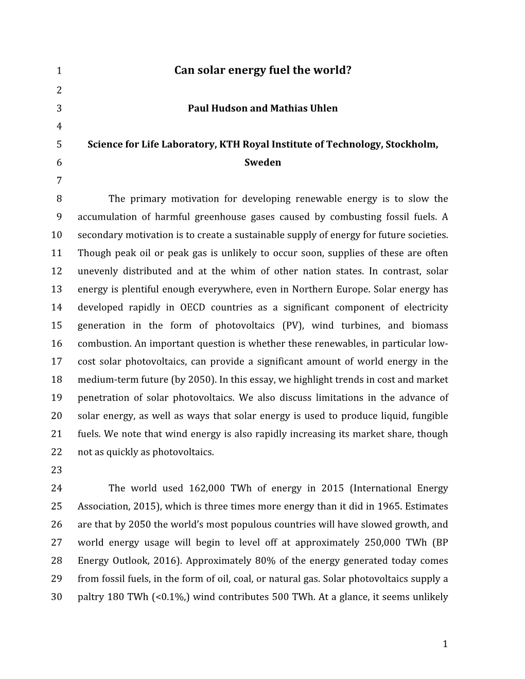 Can Solar Energy Fuel the World?