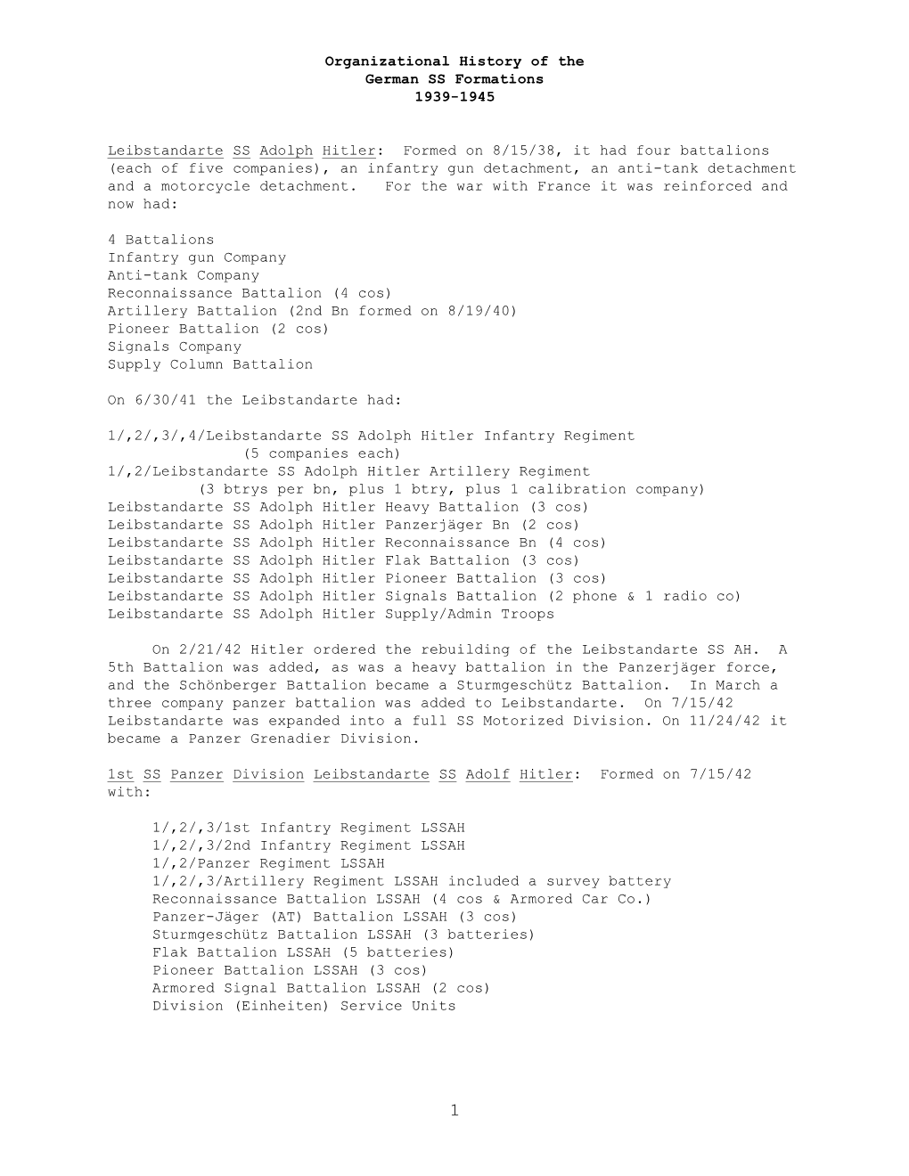 Organizational History of the German SS Formations 1939-1945