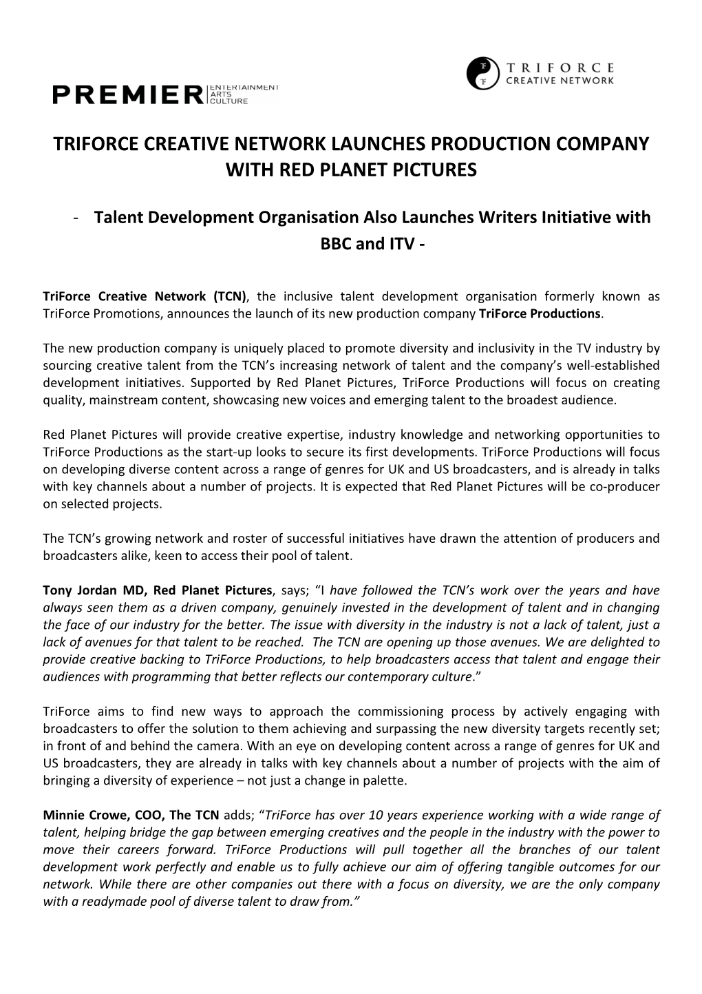 Triforce Creative Network Launches Production Company with Red Planet Pictures