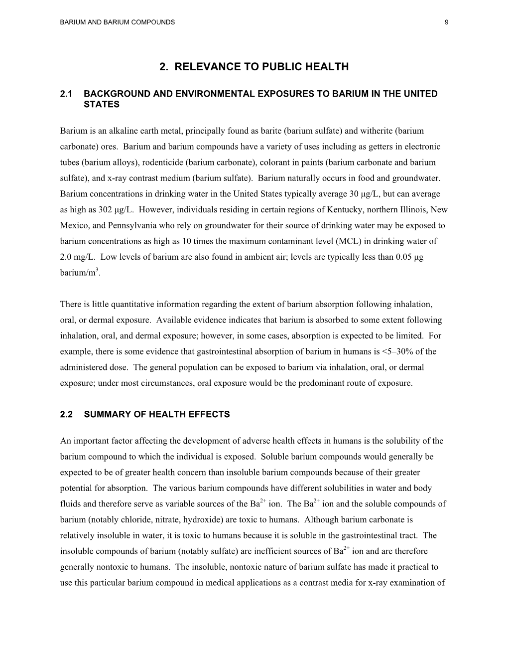 Toxicological Profile for Barium and Barium