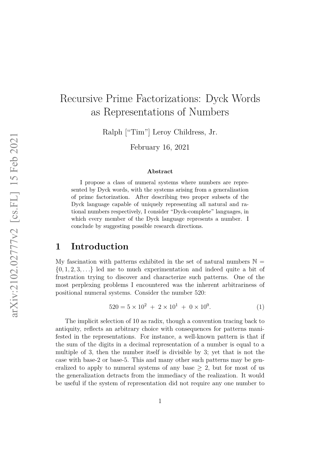 Recursive Prime Factorizations: Dyck Words As Representations Of