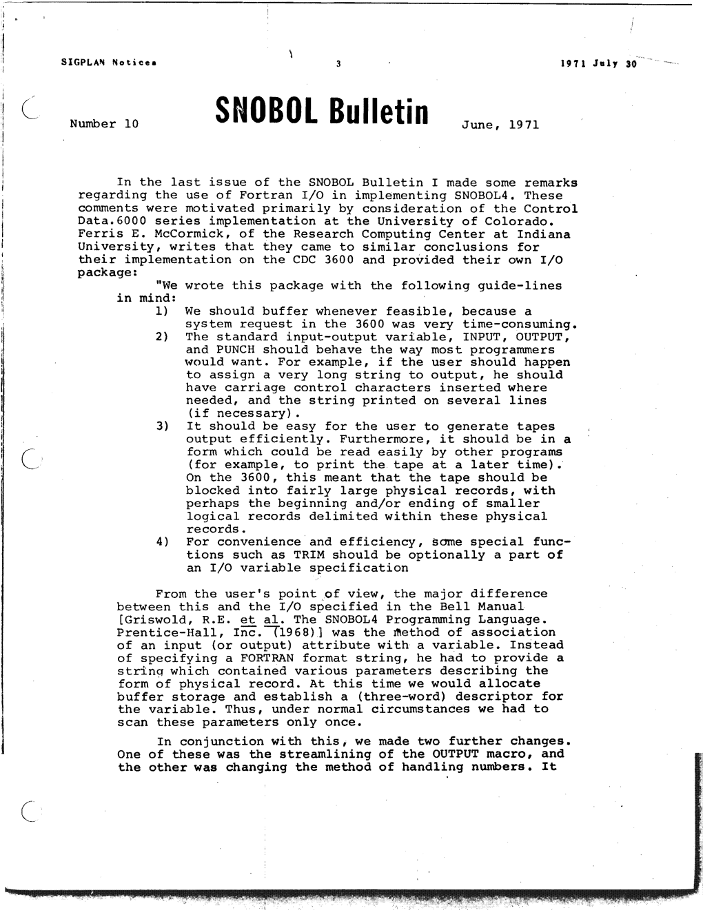 SNOBOL Bulletin June, 1971