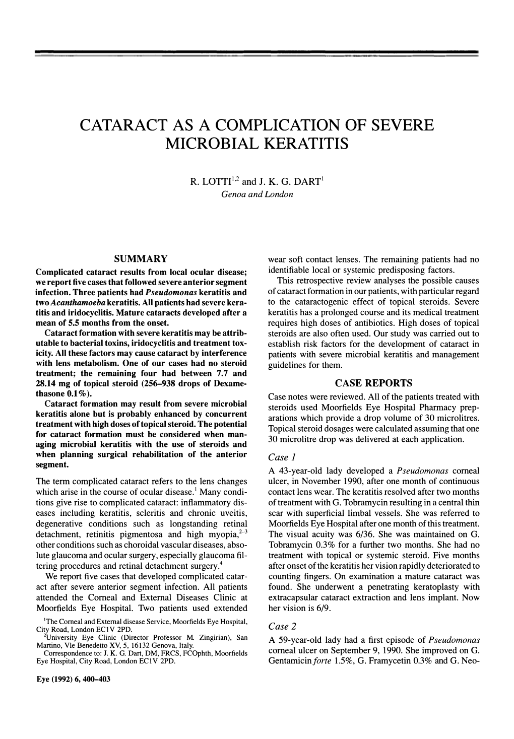 Cataract As a Complication of Severe Microbial Keratitis